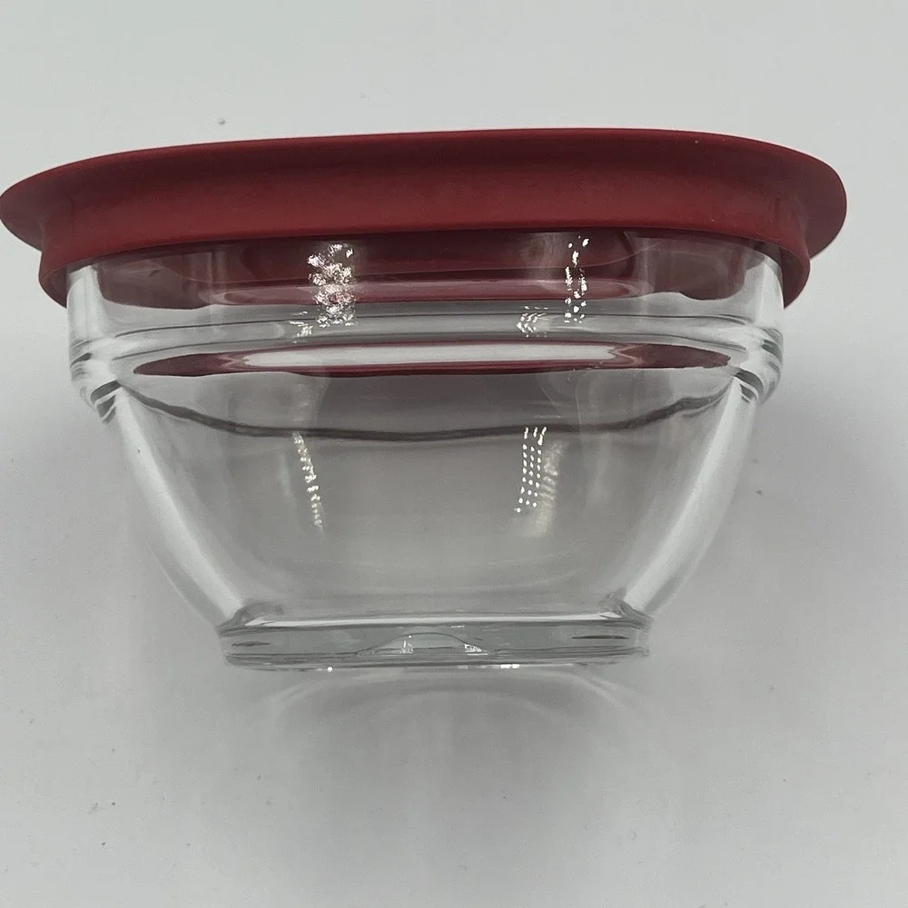 Rubbermaid Square Glass Container 1 cup/236mL 7N68 WITH RED LID VTG RARE